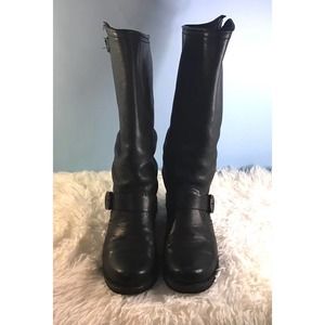 Frye Veronica Black Mid-Calf Slouch Leather Biker Boots Women’s Size 7.5B